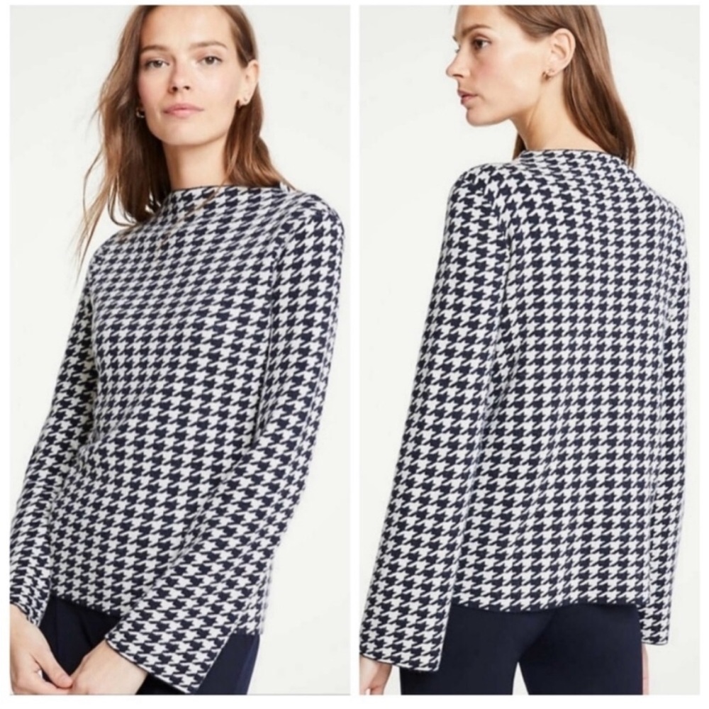 Ann Taylor | Houndstooth Mock Neck Sweater - Picture 3 of 11